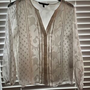 White House Black Market Gold Sheer Blouse with Mandarin Collar